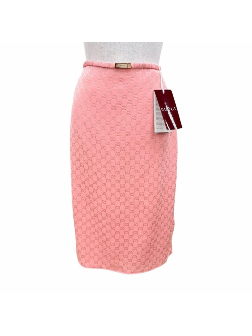 Gucci Silk 100% GG Pattern Peti Coat Included Pencil Skirt Pink 40